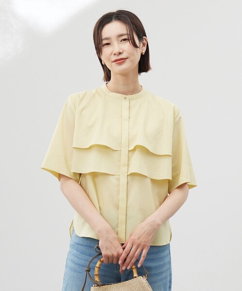 J.PRESS Ladies(J.プレス レディス)の「【洗える】ラミーポプリン ティアード ブラウス(シャツ/ブラウス・レディース・イエロー系/サックスブルー系/ブラウン系/ホワイト系・XS)」の1枚目の写真