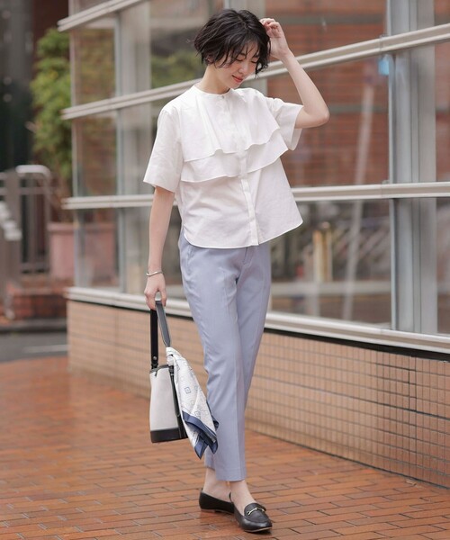 J.PRESS Ladies(J.プレス レディス)の「【洗える】ラミーポプリン ティアード ブラウス(シャツ/ブラウス・レディース・イエロー系/サックスブルー系/ブラウン系/ホワイト系・XS)」の10枚目の写真