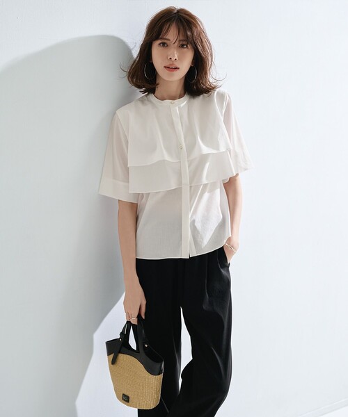 J.PRESS Ladies(J.プレス レディス)の「【洗える】ラミーポプリン ティアード ブラウス(シャツ/ブラウス・レディース・イエロー系/サックスブルー系/ブラウン系/ホワイト系・XS)」の6枚目の写真