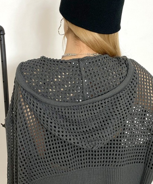 non-hedge(ノンヘッジ)の「透かし編みニットジップパーカー(パーカー・レディース・モカ/オフホワイト/チャコールグレー/ブラック・FREE)」の15枚目の写真