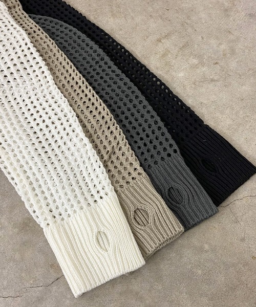 non-hedge(ノンヘッジ)の「透かし編みニットジップパーカー(パーカー・レディース・モカ/オフホワイト/チャコールグレー/ブラック・FREE)」の6枚目の写真