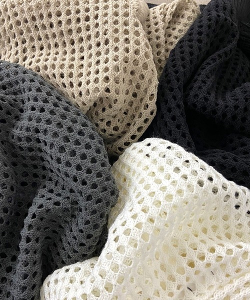 non-hedge(ノンヘッジ)の「透かし編みニットジップパーカー(パーカー・レディース・モカ/オフホワイト/チャコールグレー/ブラック・FREE)」の8枚目の写真