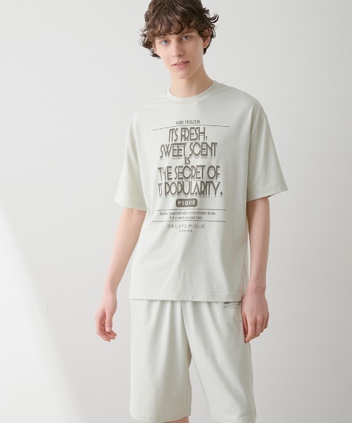 新品✨ジェラートピケ  接触冷感 レーヨンロゴTシャツ&ハーフパンツ 上下セット セール】【接触冷感】カラフルレーヨンロゴBIGTシャツ＆ショート