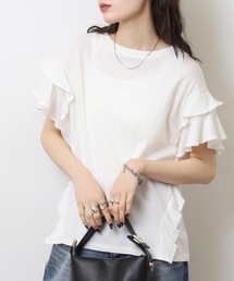 袖ダブルフリルTシャツ