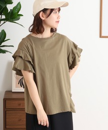 袖ダブルフリルTシャツ