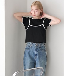 【forksy.】<2点セット> パイピング レイヤード キャミソール & Tシャツ