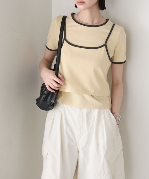 forksy.（フォルクシー）の「【forksy.】<2点セット> パイピング レイヤード キャミソール & Tシャツ（Tシャツ/カットソー・レディース・ブルー/ブラック/イエロー/ホワイト・FREE）」の15枚目の写真