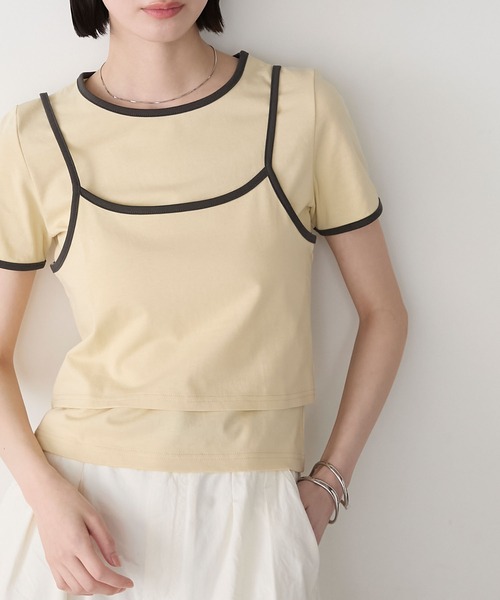 forksy.（フォルクシー）の「【forksy.】<2点セット> パイピング レイヤード キャミソール & Tシャツ（Tシャツ/カットソー・レディース・ブルー/ブラック/イエロー/ホワイト・FREE）」の16枚目の写真