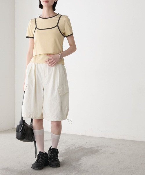 Y’s ワイズ 22ss ニット キャミソール チューブ レイヤード Tシャツ セール】【forksy.】<2点セット> パイピング レイヤード