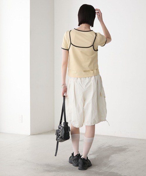 tシャツ パイルレイヤードロンT/2点セットアイテム レディース HUG.U トップス ロンT レイヤード 風 レディース カットソー