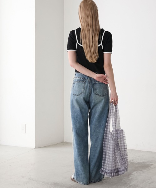 forksy.（フォルクシー）の「【forksy.】<2点セット> パイピング レイヤード キャミソール & Tシャツ（Tシャツ/カットソー・レディース・ブルー/ブラック/イエロー/ホワイト・FREE）」の5枚目の写真