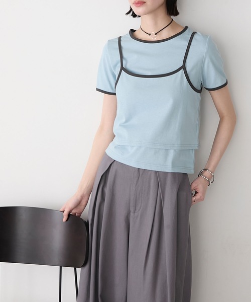 Ｔ．japan キャミソール　グレー tシャツ 「2点セット」キャミソール ＋ オフショルダー 長袖 Tシャツ