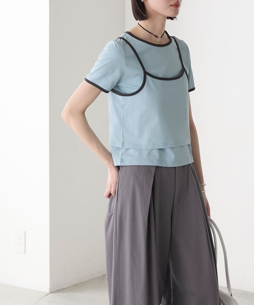 forksy.（フォルクシー）の「【forksy.】<2点セット> パイピング レイヤード キャミソール & Tシャツ（Tシャツ/カットソー・レディース・ブルー/ブラック/イエロー/ホワイト・FREE）」の10枚目の写真