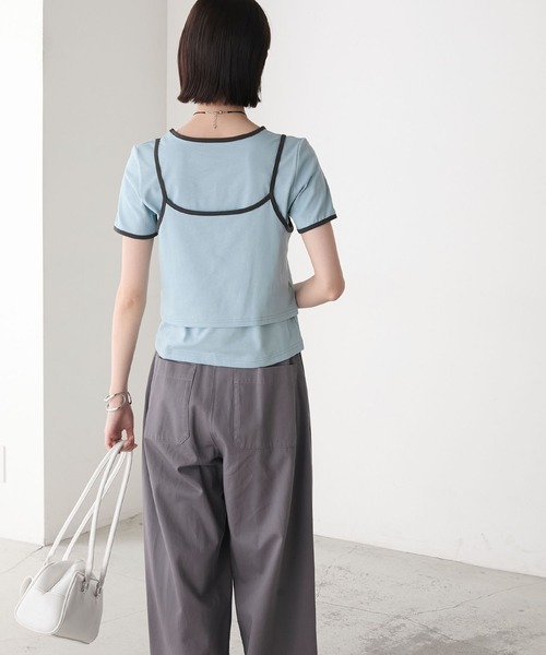 forksy.（フォルクシー）の「【forksy.】<2点セット> パイピング レイヤード キャミソール & Tシャツ（Tシャツ/カットソー・レディース・ブルー/ブラック/イエロー/ホワイト・FREE）」の11枚目の写真