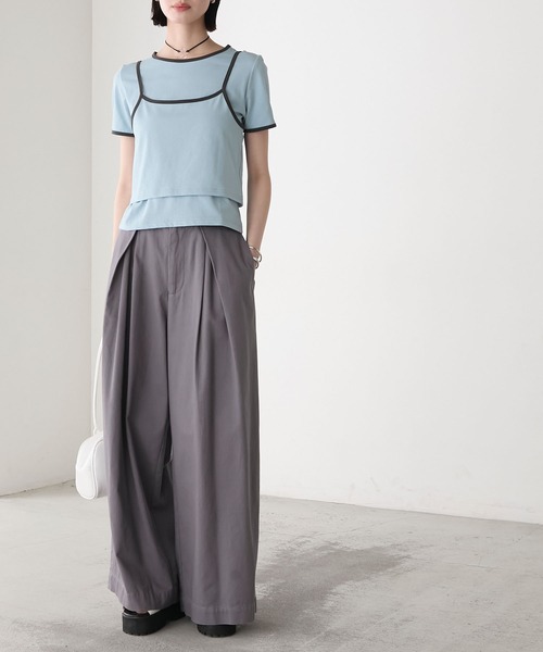 forksy.】<2点セット> パイピング レイヤード キャミソール & Tシャツ