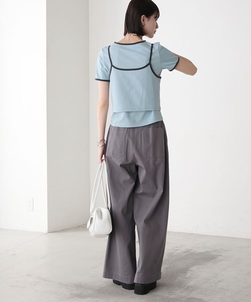 forksy.（フォルクシー）の「【forksy.】<2点セット> パイピング レイヤード キャミソール & Tシャツ（Tシャツ/カットソー・レディース・ブルー/ブラック/イエロー/ホワイト・FREE）」の13枚目の写真