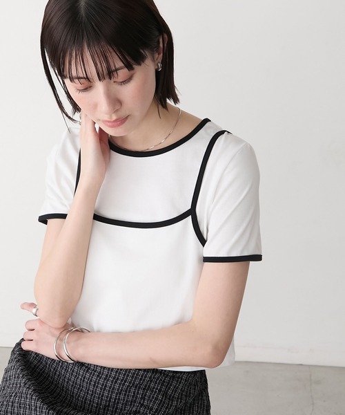 【新品未使用】fitmore 刺繍ダブルカラーレイヤードトップス ブラック 刺繍ダブルカラーレイヤードトップス【宅配便】 | Fit more