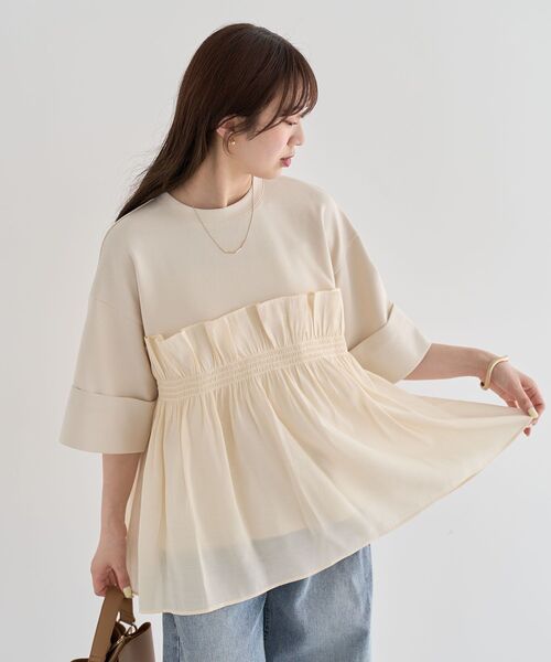 ELENCARE DUE（エレンカーレデュエ）の「・ELENCARE DUE ドッキングプルオーバー（Tシャツ/カットソー・レディース・チャコールグレー/ブラック/オフホワイト・FREE）」の8枚目の写真