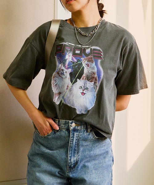 GORGE(ゴージ)の「《ピグメント加工×レトログラフィック》レディース 半袖Tシャツ ヴィンテージ風プリント 春夏秋(Tシャツ/カットソー・レディース・ブラック/ネイビー/カーキ/ピンク・F)」の6枚目の写真