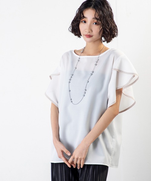 MILLION CARATS(ミリオンカラッツ)の「二の腕カバーにも◎ 夏映えする涼しげフレア袖トップス(シャツ/ブラウス・レディース・ベージュ/オフホワイト/サックスブルー・FREE)」の6枚目の写真