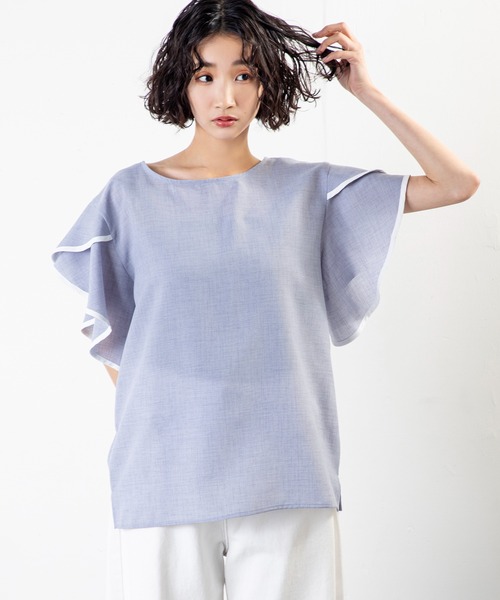 MILLION CARATS(ミリオンカラッツ)の「二の腕カバーにも◎ 夏映えする涼しげフレア袖トップス(シャツ/ブラウス・レディース・ベージュ/オフホワイト/サックスブルー・FREE)」の13枚目の写真