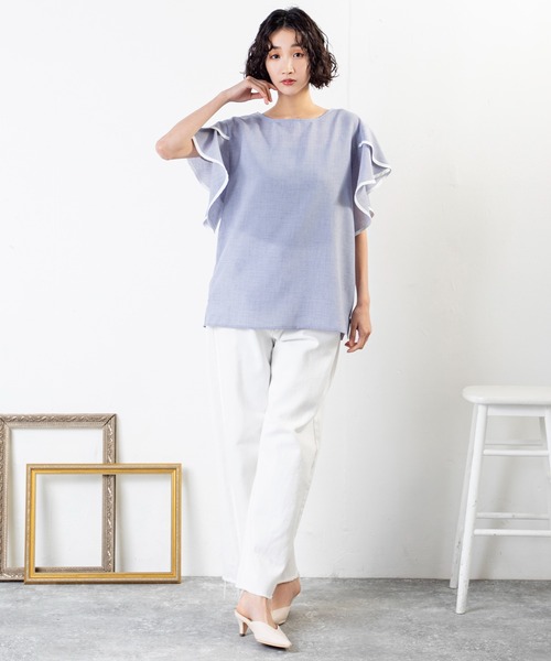 MILLION CARATS(ミリオンカラッツ)の「二の腕カバーにも◎ 夏映えする涼しげフレア袖トップス(シャツ/ブラウス・レディース・ベージュ/オフホワイト/サックスブルー・FREE)」の17枚目の写真