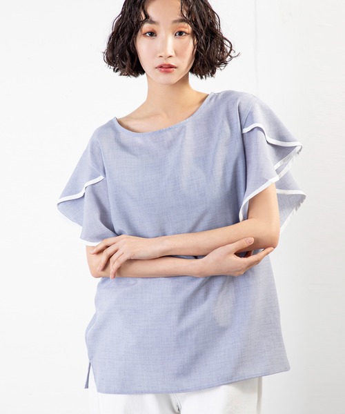 MILLION CARATS(ミリオンカラッツ)の「二の腕カバーにも◎ 夏映えする涼しげフレア袖トップス(シャツ/ブラウス・レディース・ベージュ/オフホワイト/サックスブルー・FREE)」の22枚目の写真