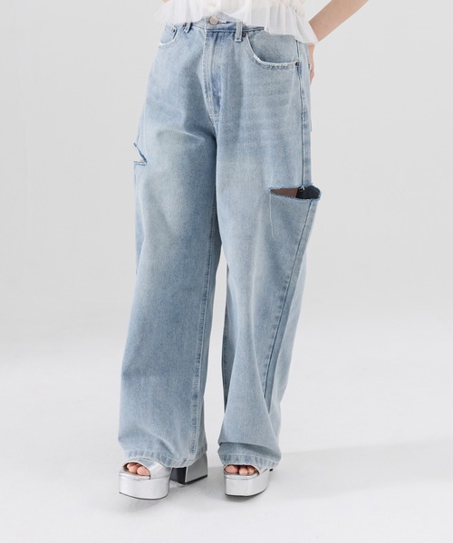 REDYAZEL（レディアゼル）の「サイドダメージワイドパンツ（デニムパンツ・レディース・ブラック/ブルー/オフホワイト・SMALL/MEDIUM）」の19枚目の写真