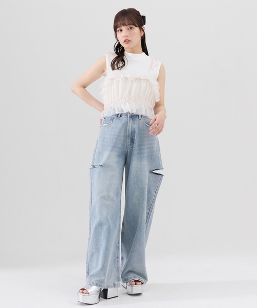サイドダメージワイドパンツ（デニムパンツ）｜REDYAZEL
