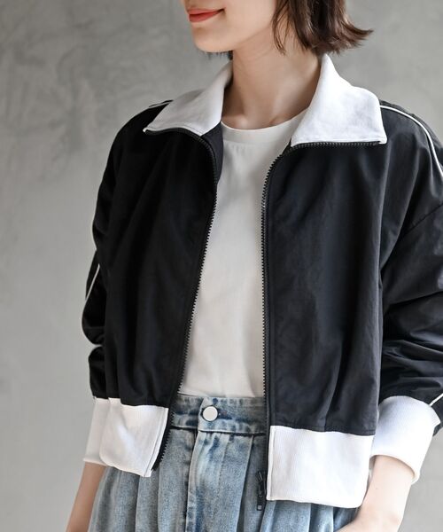 ナイロン×ジャージトラックジャケット 短丈 羽織り 新品タグ付き forksy.】【セットアップ対応】ナイロンショート丈ライン