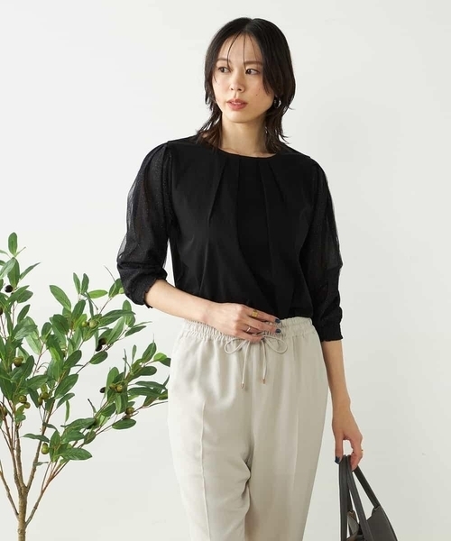 a.v.v(アーヴェヴェ)の「シアースリーブカットソー(Tシャツ/カットソー・レディース・ホワイト/ライラック/ブラック・36/38/40/42/34)」の1枚目の写真