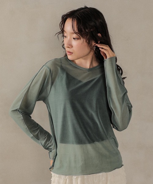 en CAnAF(エンカナフ)の「ベーシックシアートップス(Tシャツ/カットソー・レディース・オフホワイト/ブラック/ライトグレー/グリーン/ライトベージュ・フリー)」の5枚目の写真