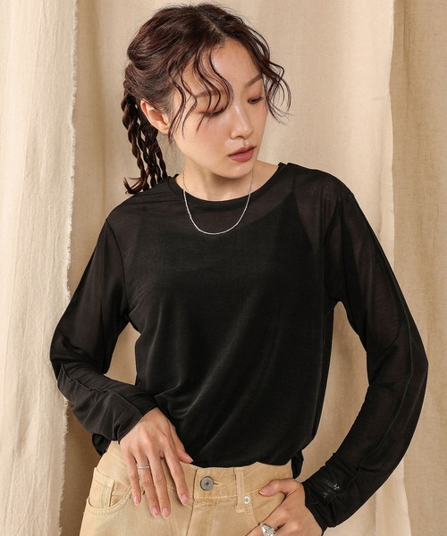 en CAnAF(エンカナフ)の「ベーシックシアートップス(Tシャツ/カットソー・レディース・オフホワイト/ブラック/ライトグレー/グリーン/ライトベージュ・フリー)」の1枚目の写真