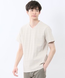 m.f.editorial（エムエフエディトリアル）の「【ウォッシャブル】m.f.エディトリアル メンズ シャドーチェック Vネック半袖Tシャツ（Tシャツ/カットソー・メンズ）」