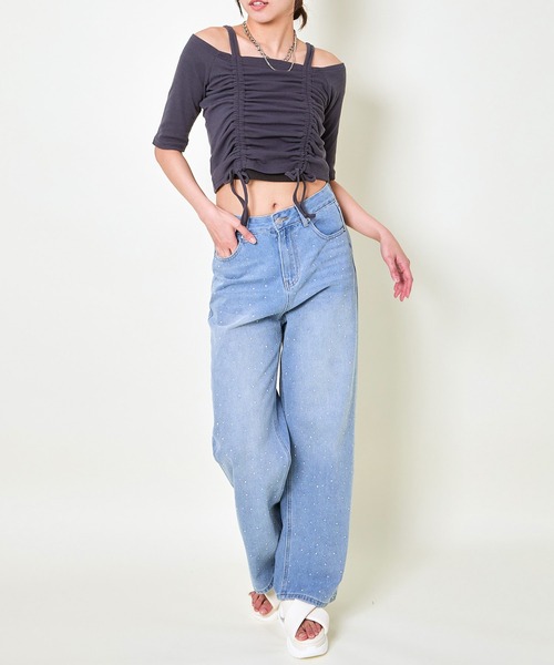 GORGE(ゴージ)の「《オフショル×ドロスト》レディース テレコ半袖トップス セクシー カジュアル 春夏秋(Tシャツ/カットソー・レディース・ブラック/オフホワイト/チャコール・F)」の5枚目の写真