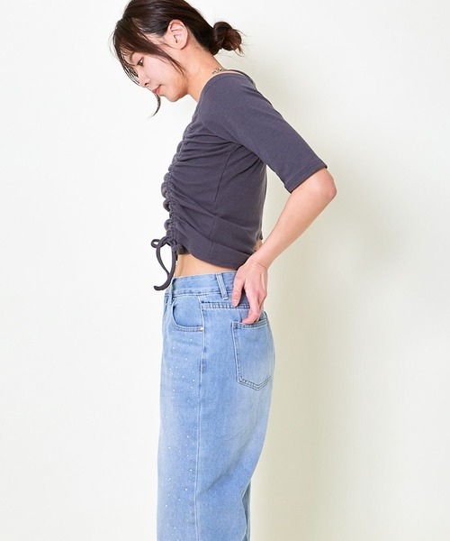 GORGE(ゴージ)の「《オフショル×ドロスト》レディース テレコ半袖トップス セクシー カジュアル 春夏秋(Tシャツ/カットソー・レディース・ブラック/オフホワイト/チャコール・F)」の7枚目の写真