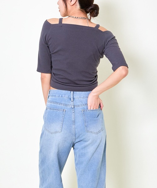 GORGE(ゴージ)の「《オフショル×ドロスト》レディース テレコ半袖トップス セクシー カジュアル 春夏秋(Tシャツ/カットソー・レディース・ブラック/オフホワイト/チャコール・F)」の8枚目の写真