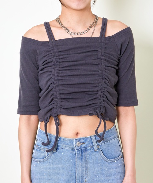 GORGE(ゴージ)の「《オフショル×ドロスト》レディース テレコ半袖トップス セクシー カジュアル 春夏秋(Tシャツ/カットソー・レディース・ブラック/オフホワイト/チャコール・F)」の14枚目の写真
