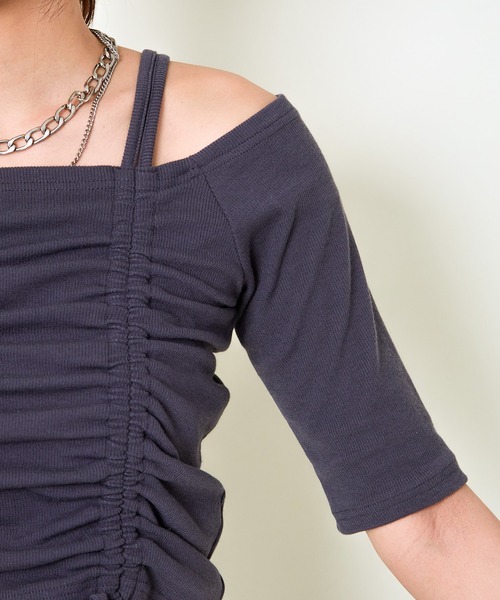 GORGE(ゴージ)の「《オフショル×ドロスト》レディース テレコ半袖トップス セクシー カジュアル 春夏秋(Tシャツ/カットソー・レディース・ブラック/オフホワイト/チャコール・F)」の18枚目の写真