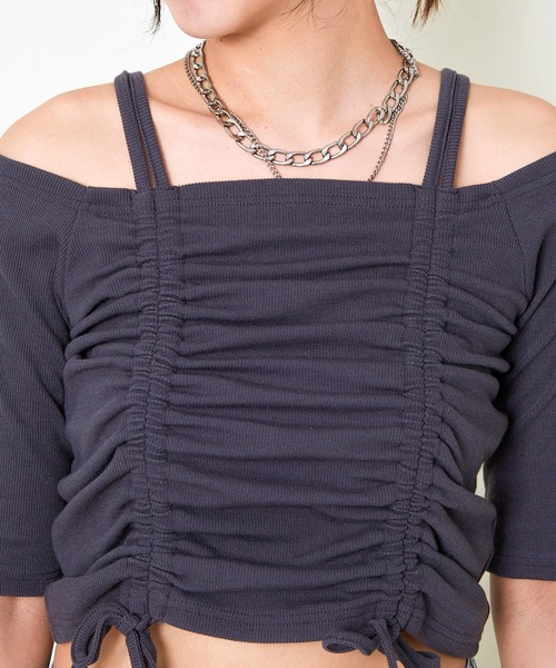 GORGE(ゴージ)の「《オフショル×ドロスト》レディース テレコ半袖トップス セクシー カジュアル 春夏秋(Tシャツ/カットソー・レディース・ブラック/オフホワイト/チャコール・F)」の19枚目の写真