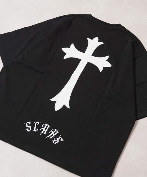 1111clothing（ワンフォークロージング）の「ペイズリークロス アップリケ Tシャツ / Paisley Cross Applique T-Shirt（Tシャツ/カットソー・メンズ・ブラック×ホワイト/ブラック×ブラック/ホワイト×ブラック・M/XL/L）」の12枚目の写真