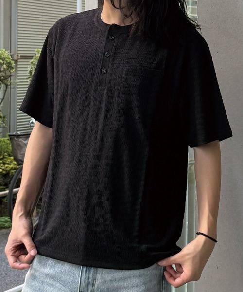 RATTLE TRAP（ラトルトラップ）の「スラブヘンリーネックｔシャツ（Tシャツ/カットソー・メンズ・ホワイト/ブラウン/ブラック・M/L）」の2枚目の写真