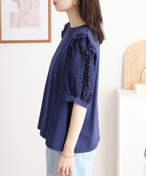 BRODIAEA(ブローディア)の「BRODIAEA 袖レースフリル付きカットソー(Tシャツ/カットソー・レディース・ブラック/ネイビー/オフホワイト/グレー・40)」の18枚目の写真