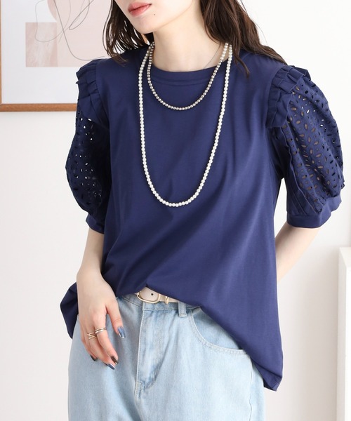 BRODIAEA(ブローディア)の「BRODIAEA 袖レースフリル付きカットソー(Tシャツ/カットソー・レディース・ブラック/ネイビー/オフホワイト/グレー・40)」の15枚目の写真