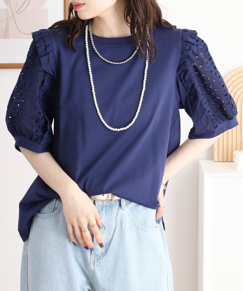 BRODIAEA(ブローディア)の「BRODIAEA 袖レースフリル付きカットソー(Tシャツ/カットソー・レディース・ブラック/ネイビー/オフホワイト/グレー・40)」の14枚目の写真