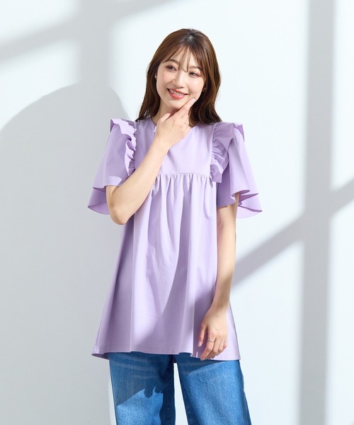 セール】【コットン100％/手洗い可】ペプラムブラウス（Tシャツ