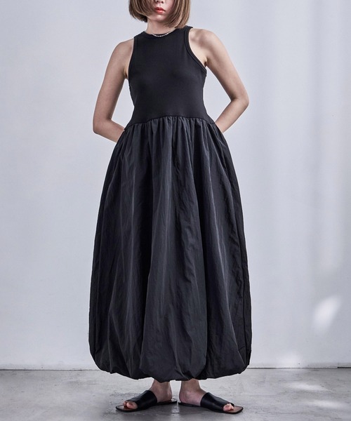 Fashion Letter（ファッションレター）の「リブ×ナイロンタフタ バルーンワンピース（ワンピース・レディース・アイボリー/グレー/ネイビー/ブラック・M）」の3枚目の写真