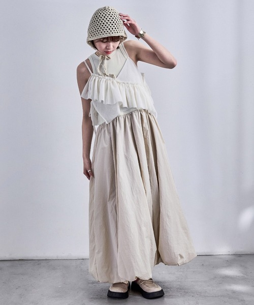 Fashion Letter（ファッションレター）の「リブ×ナイロンタフタ バルーンワンピース（ワンピース・レディース・アイボリー/グレー/ネイビー/ブラック・M）」の13枚目の写真