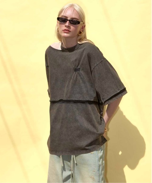 Shirring Embroidery Washed Big T-shirt/シャーリングエン