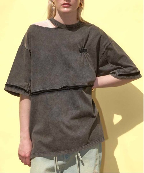 Shirring Embroidery Washed Big T-shirt/シャーリングエン